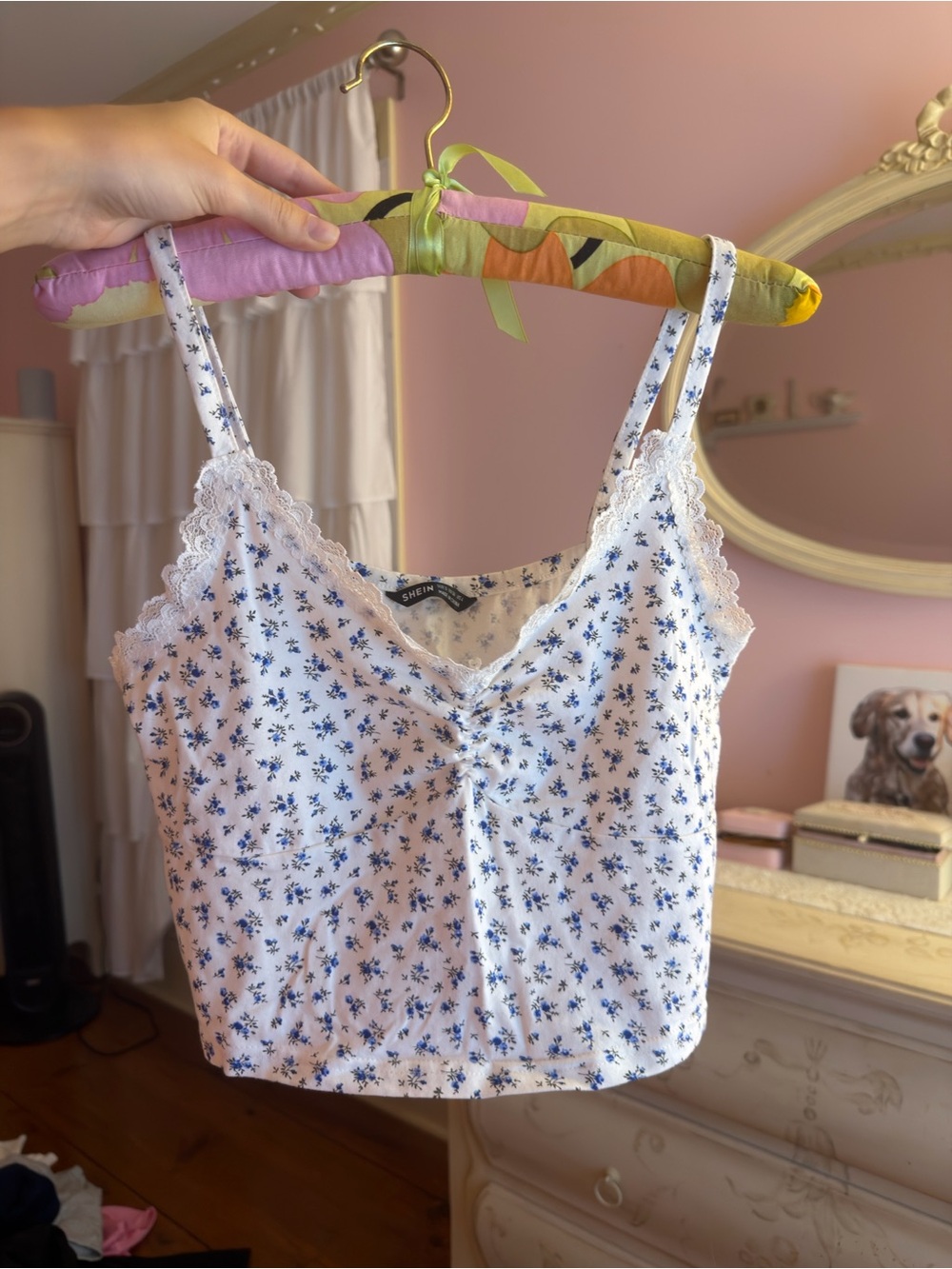 White Floral Lace-Trim Cami Top